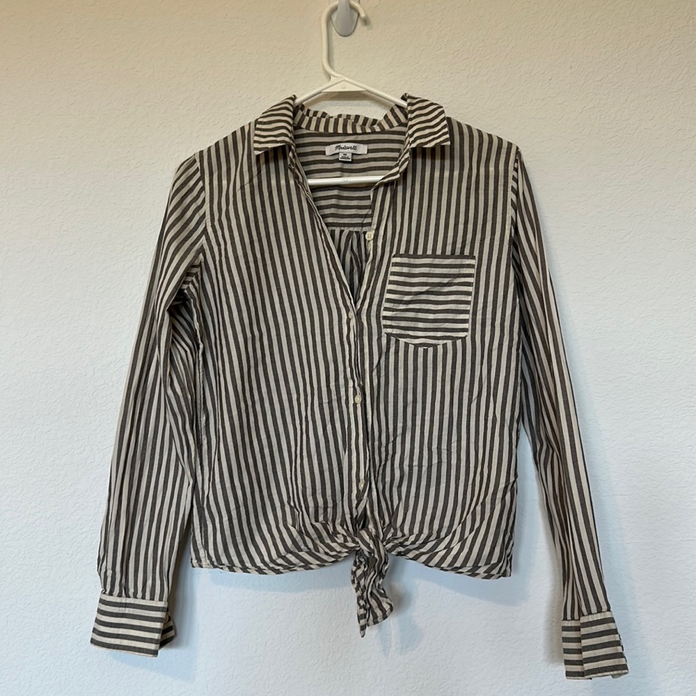 Madewell XS Gray White Blouse
